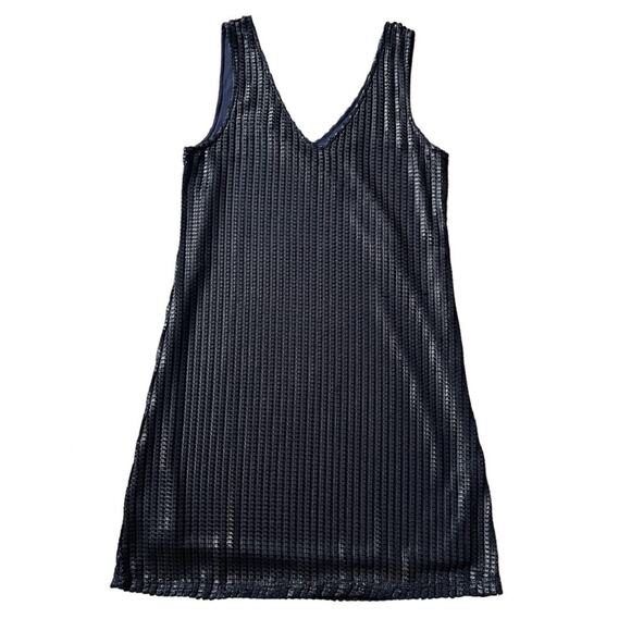 Mini V Neck 90's Y2K Tank Top Dress L Chic Retro Ribbon Weave Overlay Lined USA - Picture 1 of 12